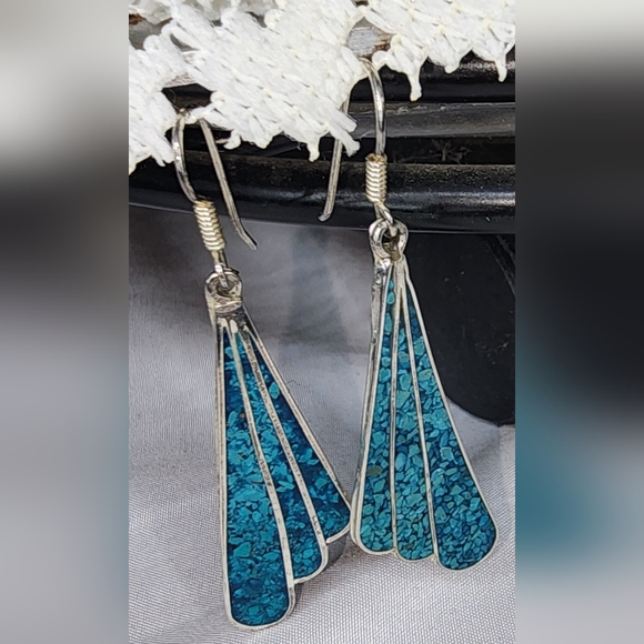 Jewelry - Vintage Mexico Sterling silver and turquoise inlay dangle earrings